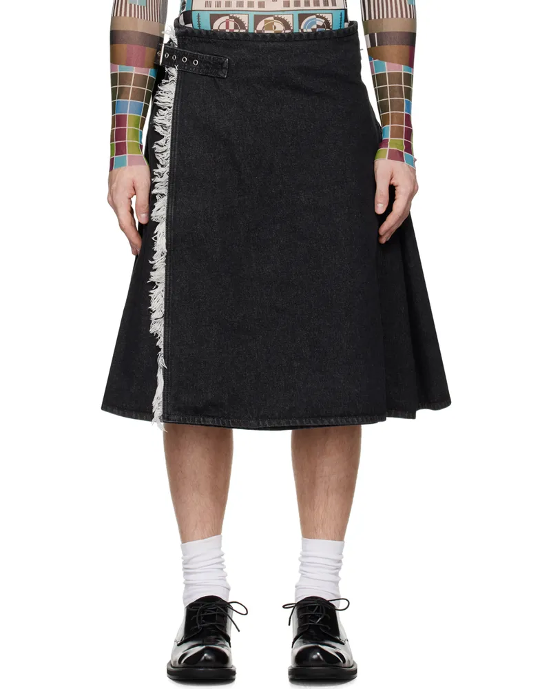 Jean Paul Gaultier Black Deconstructed Denim Skirt 06-vintageblack