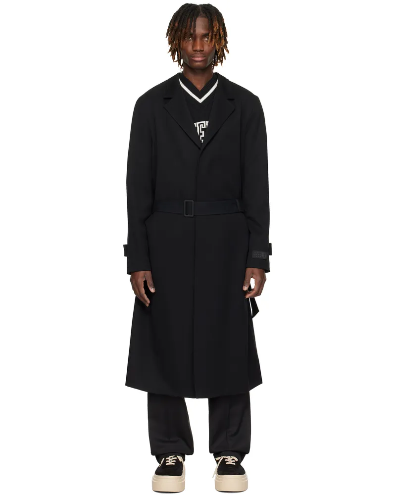 Maison Margiela Black Wool & Cotton Gabardine Trench Coat 962