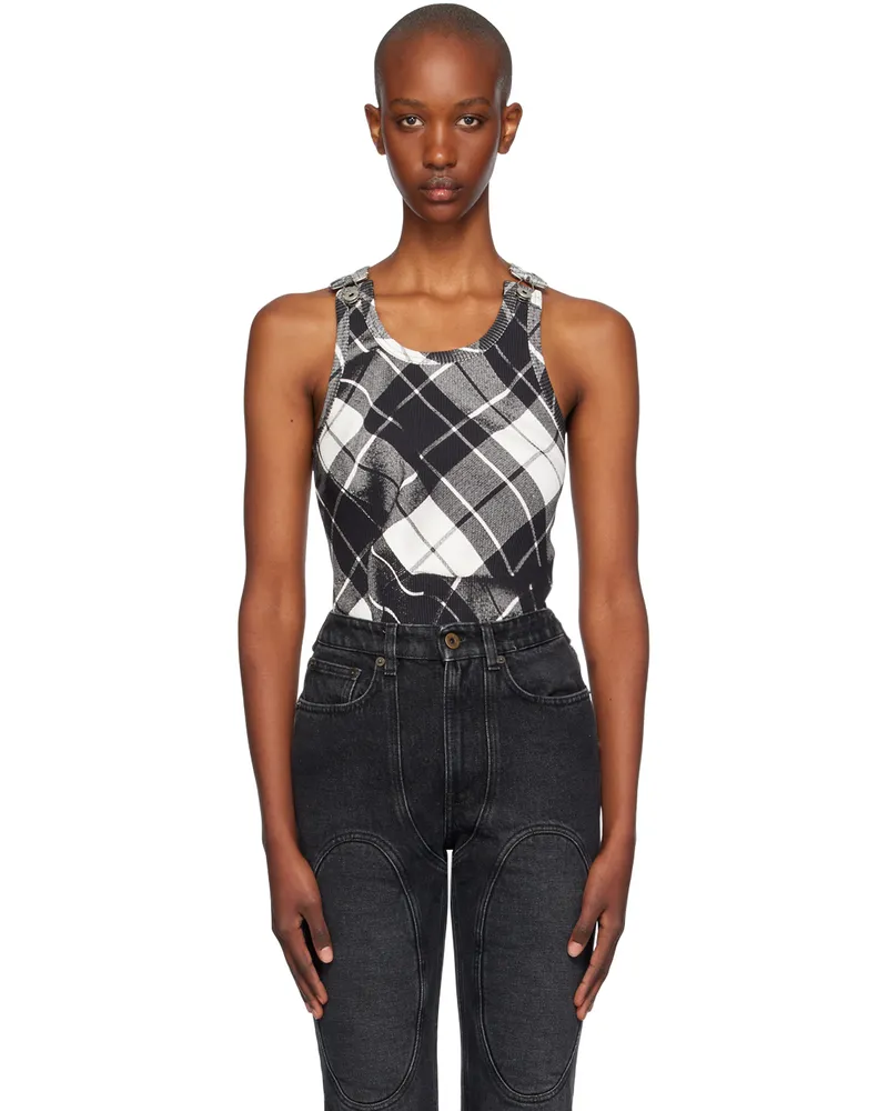 Jean Paul Gaultier Black & White Tartan Tank Top 000201-black