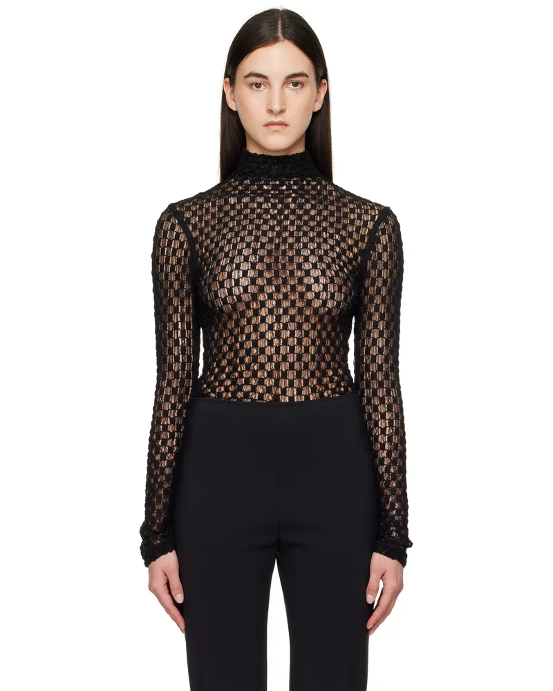 Róhe Black Geometrical Lace Blouse 001_308