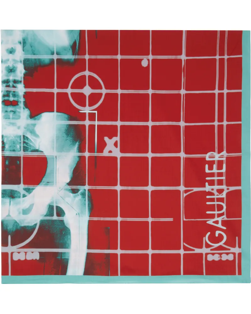 Jean Paul Gaultier SSENSE Exclusive Red & Blue Pareo Printed Squeletor Scarf 3058-red
