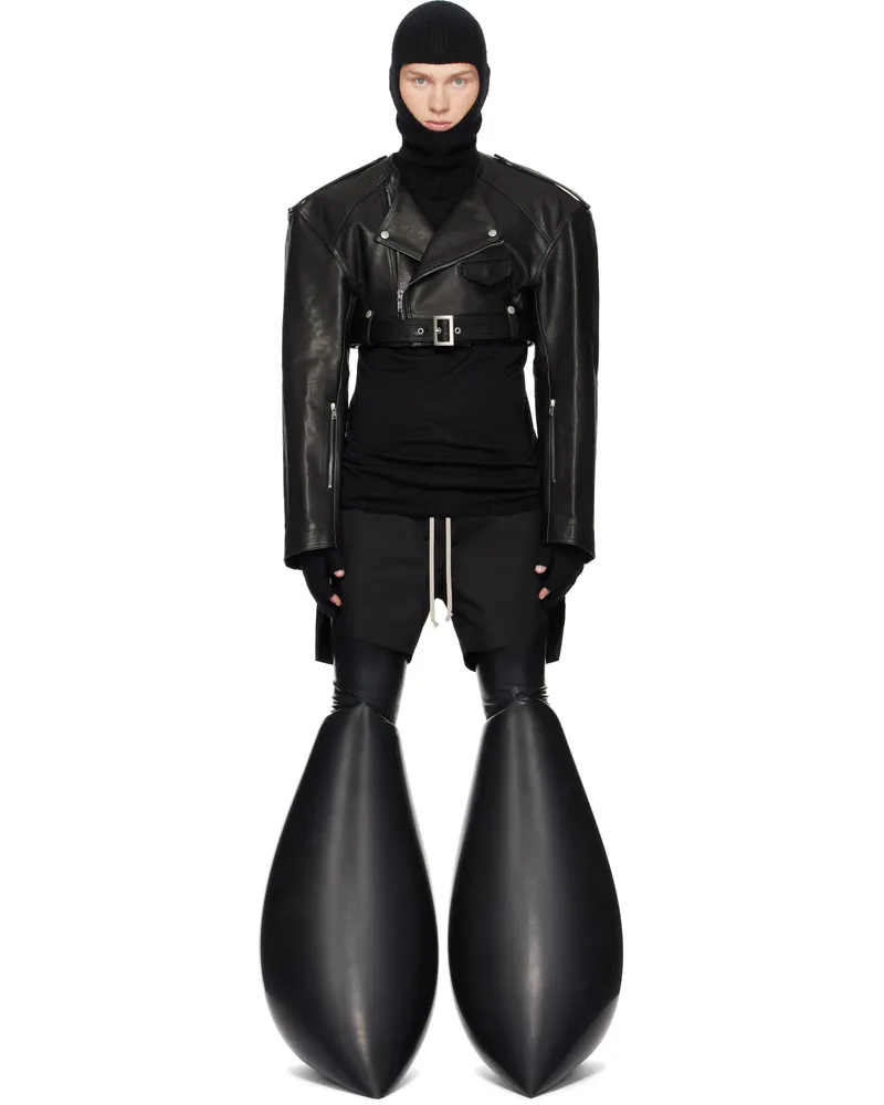 Rick Owens Black Porterville Micro Leather Biker Jacket 09