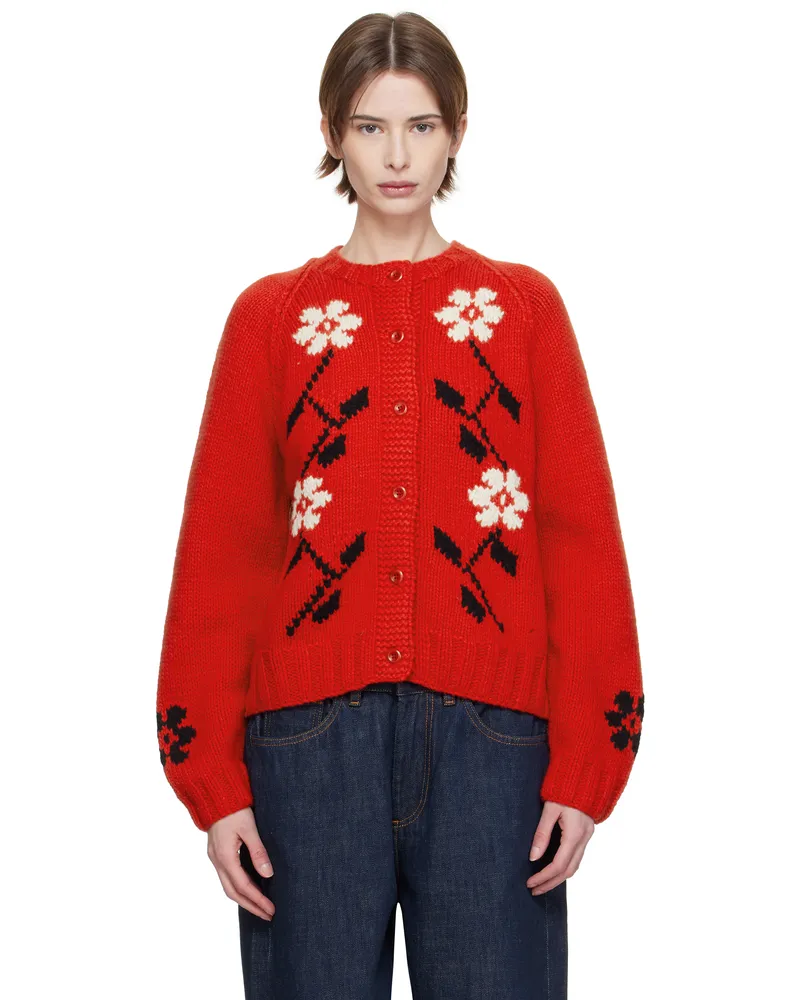 YMC Red Atomic Flower Cardigan 62-red
