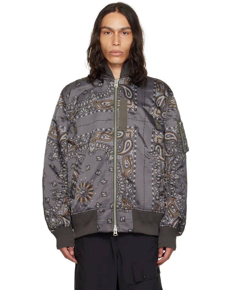 Sacai Gray Bandana Print Bomber Jacket 301