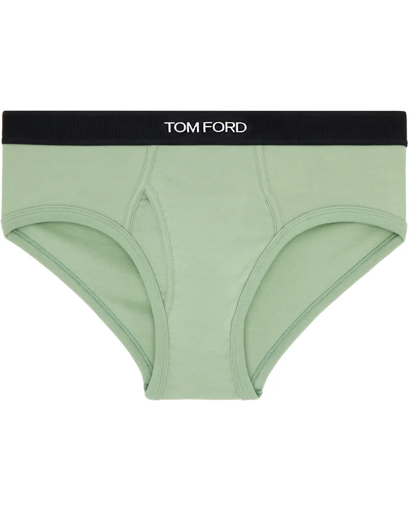 Tom Ford Green Cotton Briefs Pale