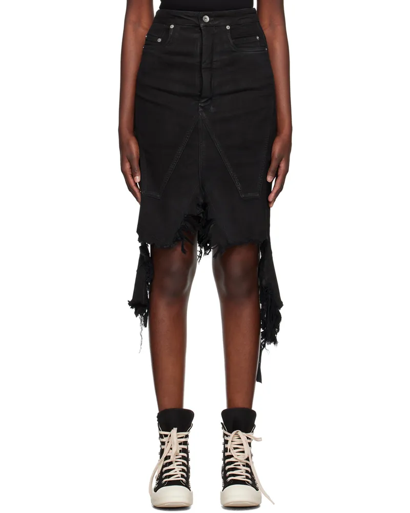 DRKSHDW by Rick Owens Black Slivered Denim Midi Skirt 09