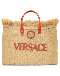 Versace Beige 'La Medusa' Raffia Tote 2kk7v-natural+coral-