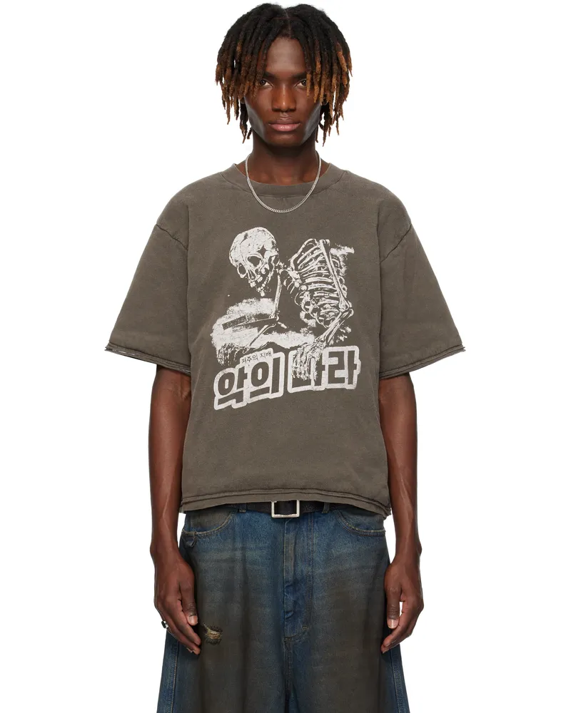 LU'U DAN Gray Wadded T-shirt Washed