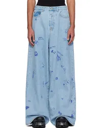 VETEMENTS Blue Scribbled Big Shape Jeans Blue