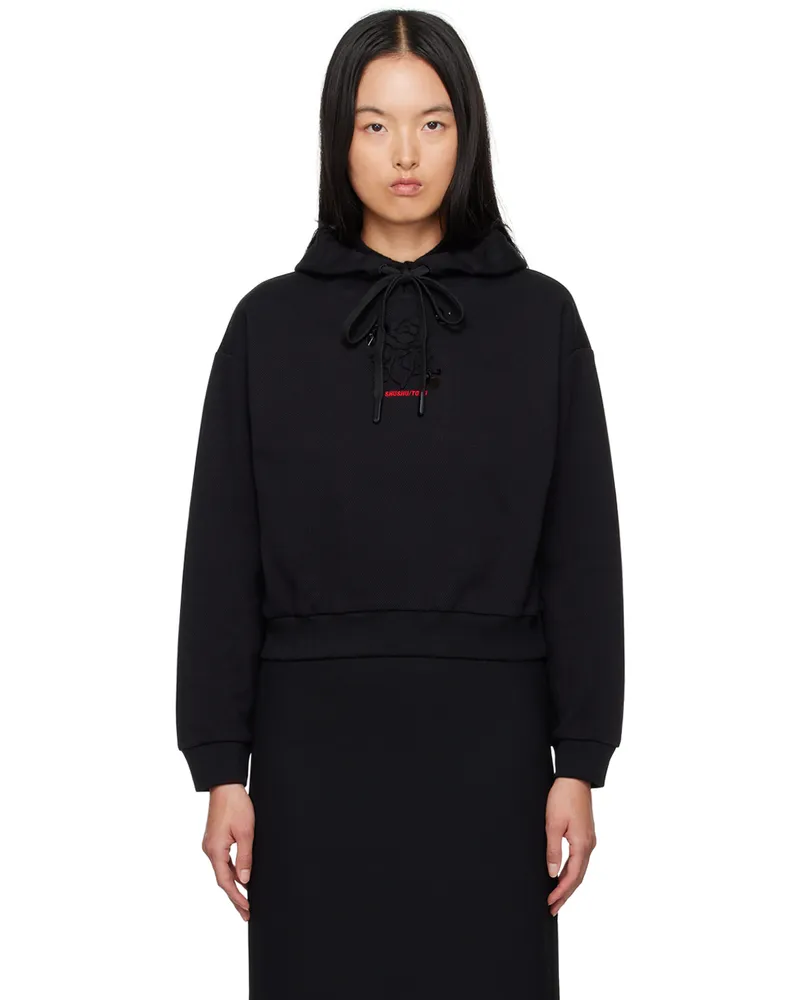 SHUSHU/TONG Black Embroidered-Logo Hoodie Bablack