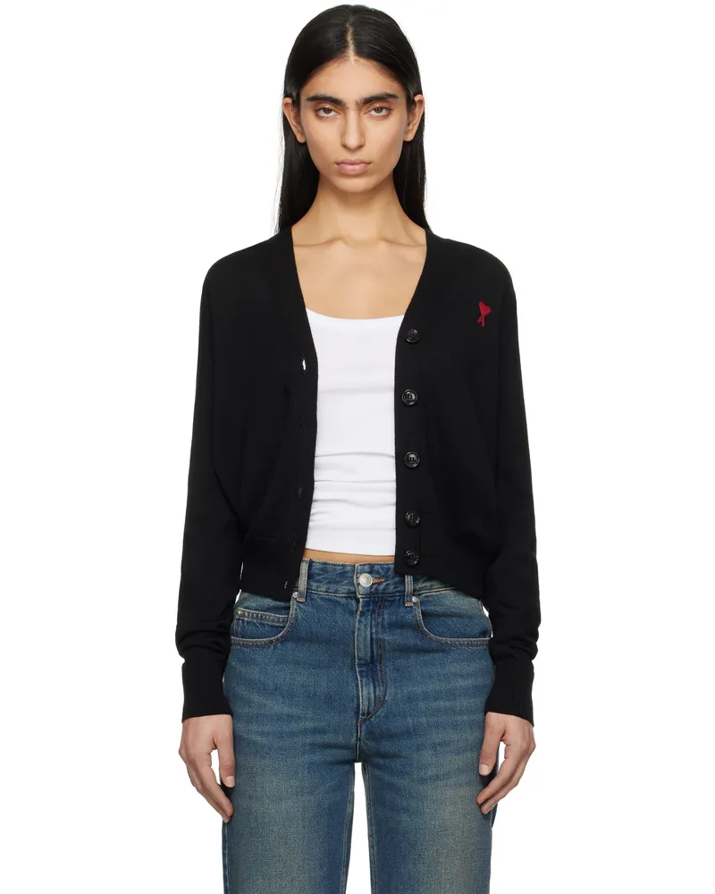 AMI Paris Black Wool Ami de Coeur Cardigan Black