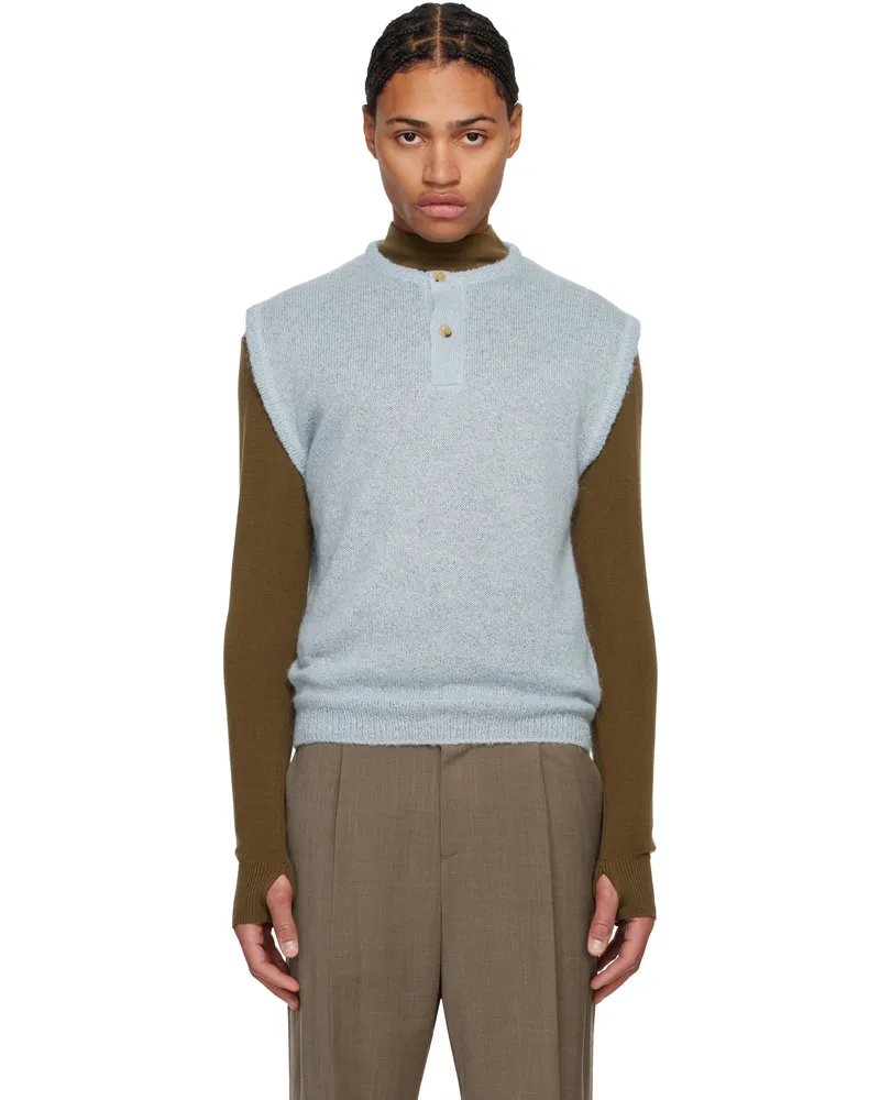 LE 17 SEPTEMBRE Blue Button Neck Knit Vest Blue
