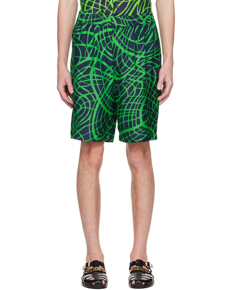 Moschino Navy & Green Wave Shorts A1290