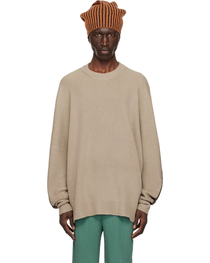 Issey Miyake Taupe Drawing Knit Sweater 40-beige