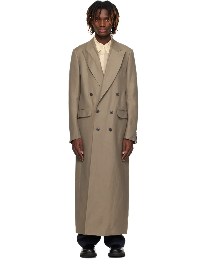 Dries van Noten Tan Double-Breasted Coat 712