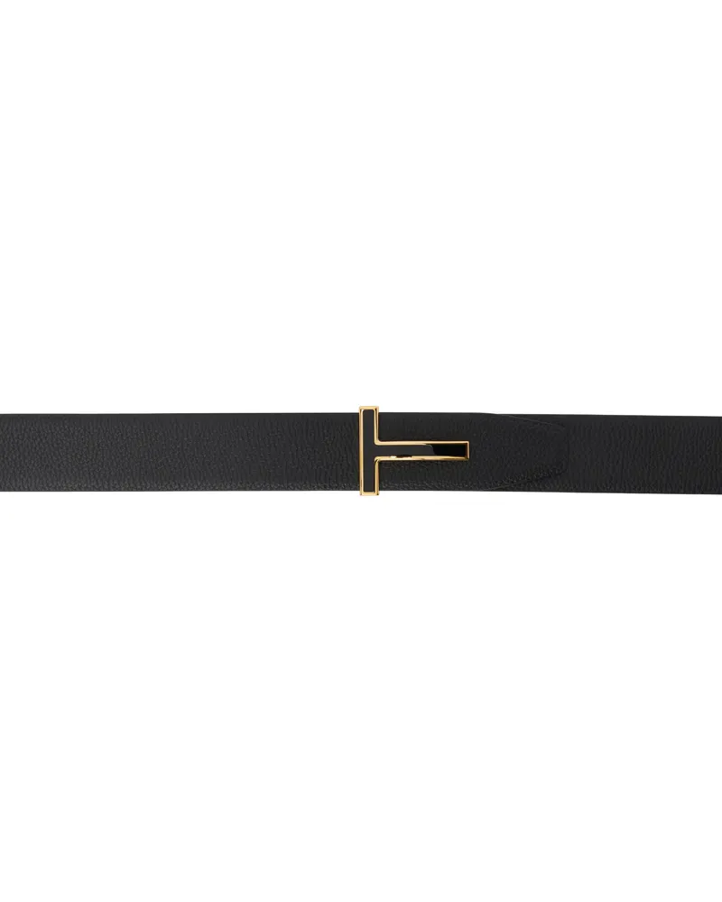 Tom Ford Black Grain Leather Insert Buckle T Belt Black