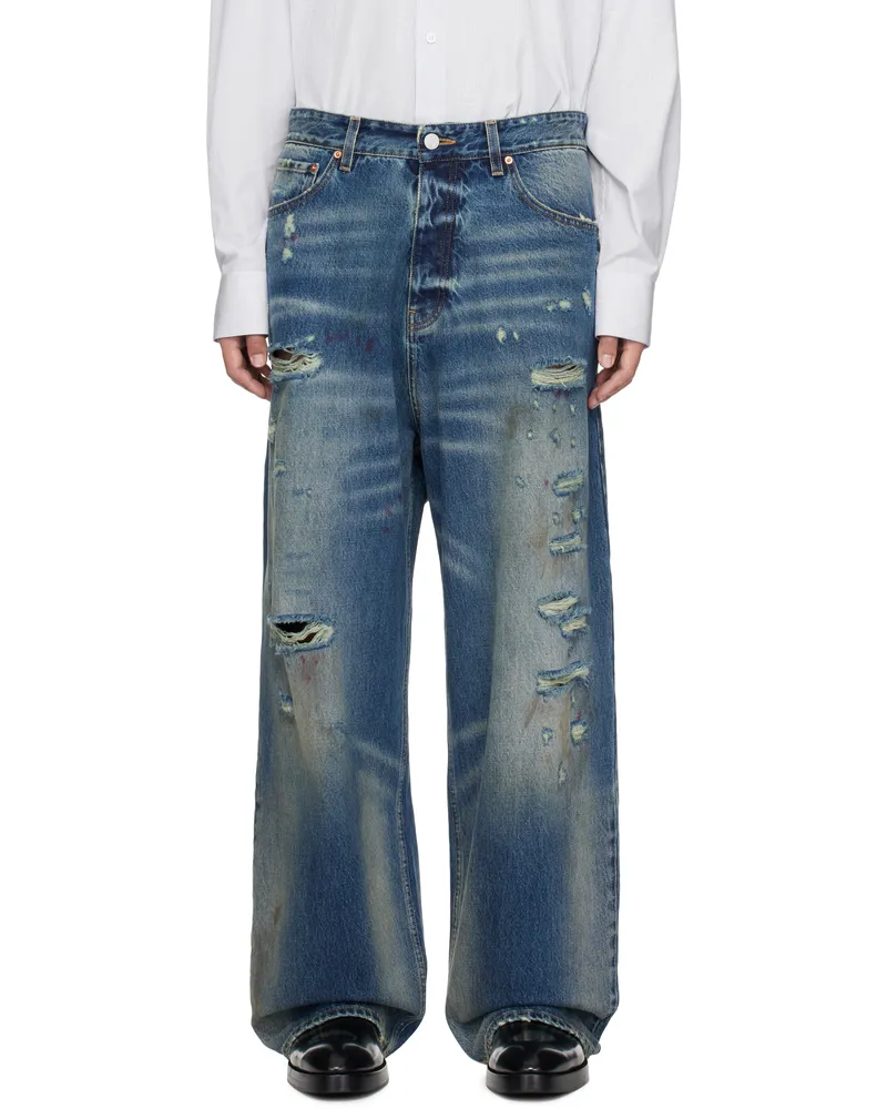 VETEMENTS Blue Distressed Baggy Jeans Mid