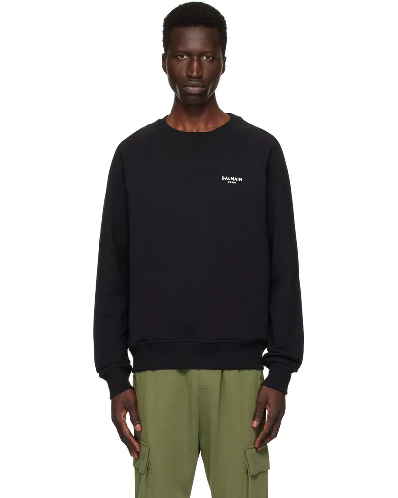 Balmain Black 'Balmain Paris' Flocked Sweatshirt Eab