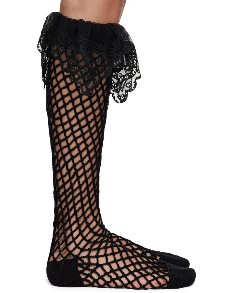 CHOPOVA LOWENA Black Crochet Net Socks Black