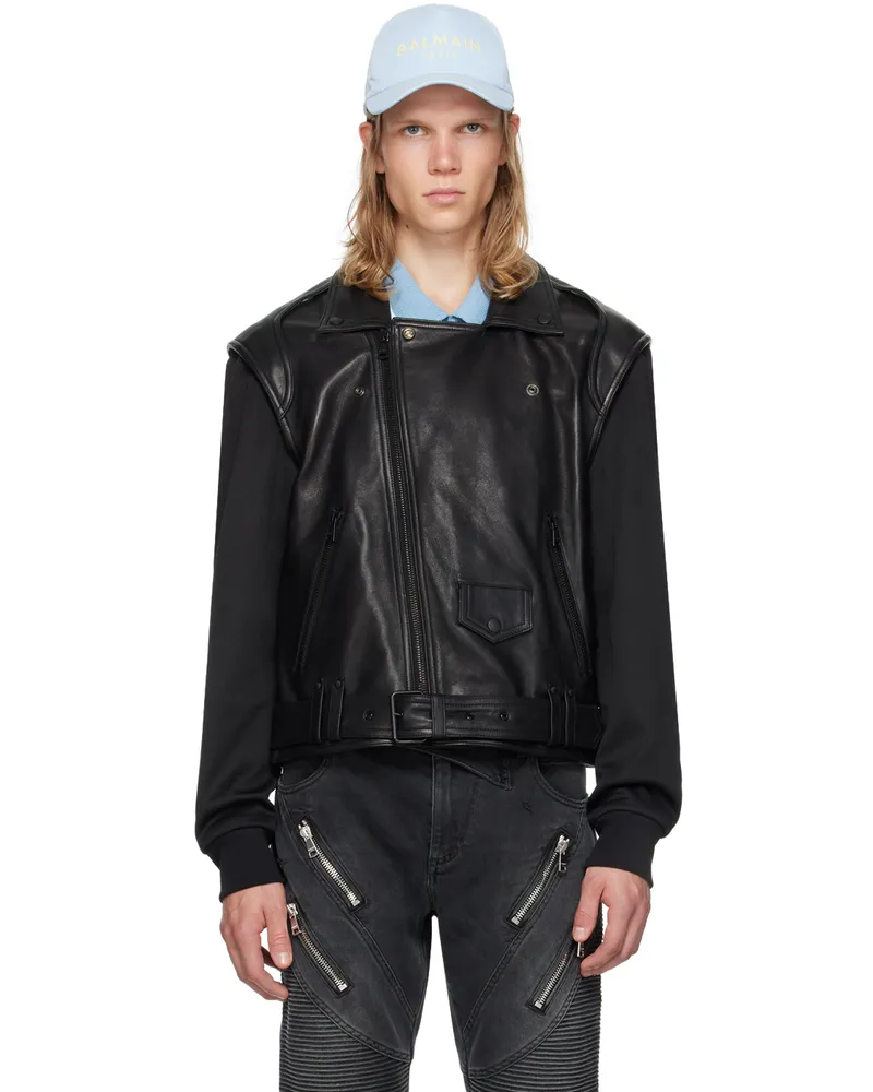 Balmain Black Belted Leather Jacket Eap
