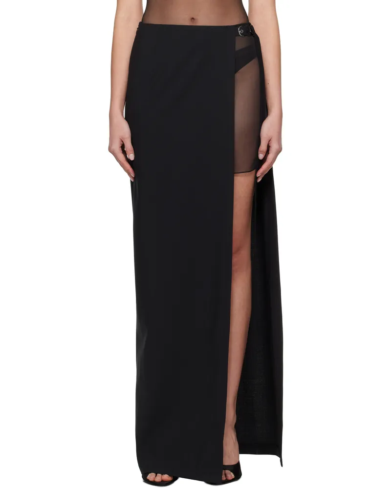 Nensi Dojaka Black High Split & OOO Buckle Maxi Skirt Black