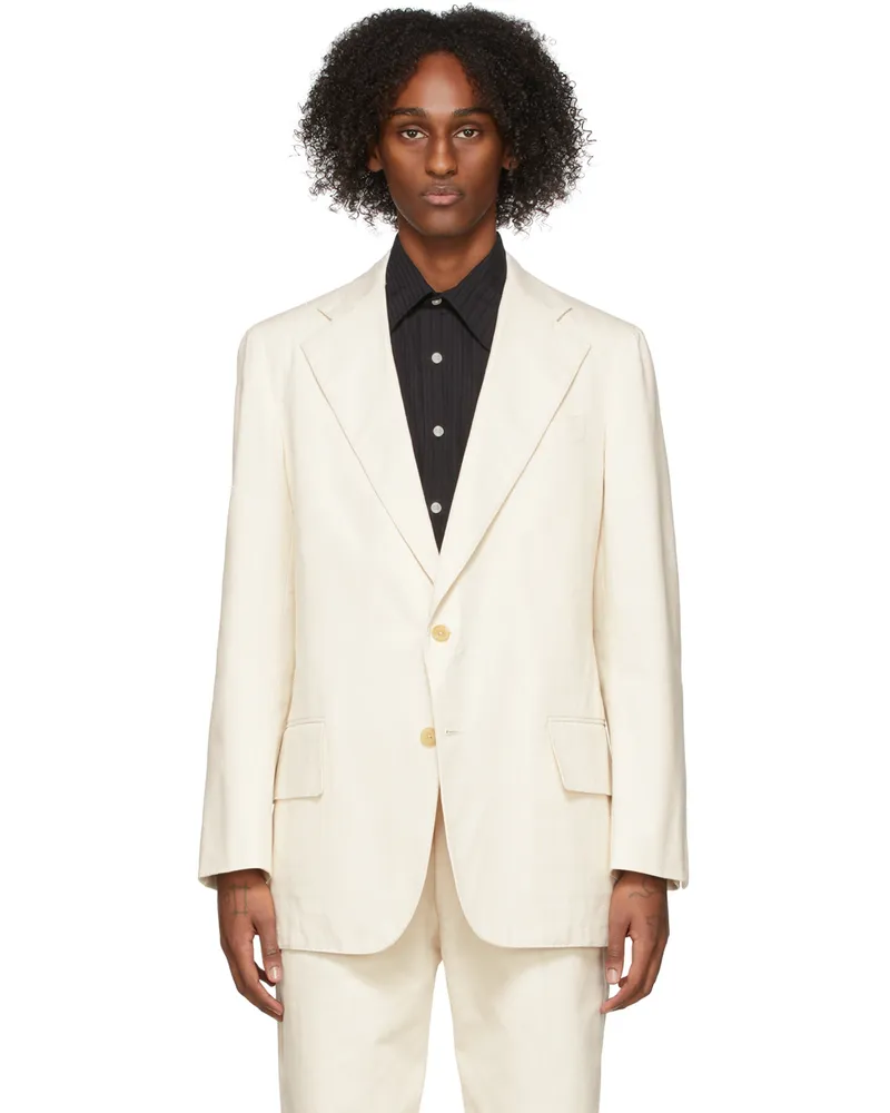 Factor's Off-White Canvas Single Breasted Jacket Ivory