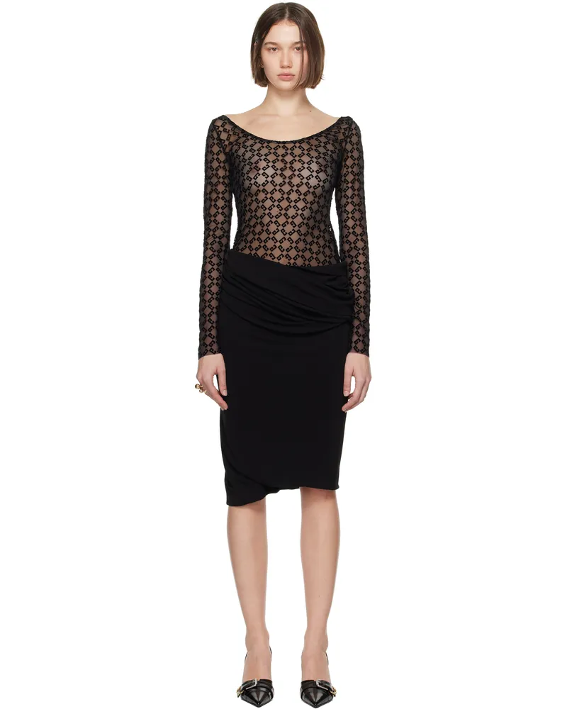Givenchy Black Fluid Drape Midi Dress 001-black