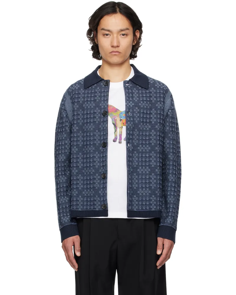 Paul Smith Navy Geo Cotton Cardigan 49