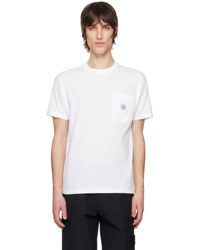 Stone Island White Organic Cotton Jersey Fissato Effect T-shirt V0001