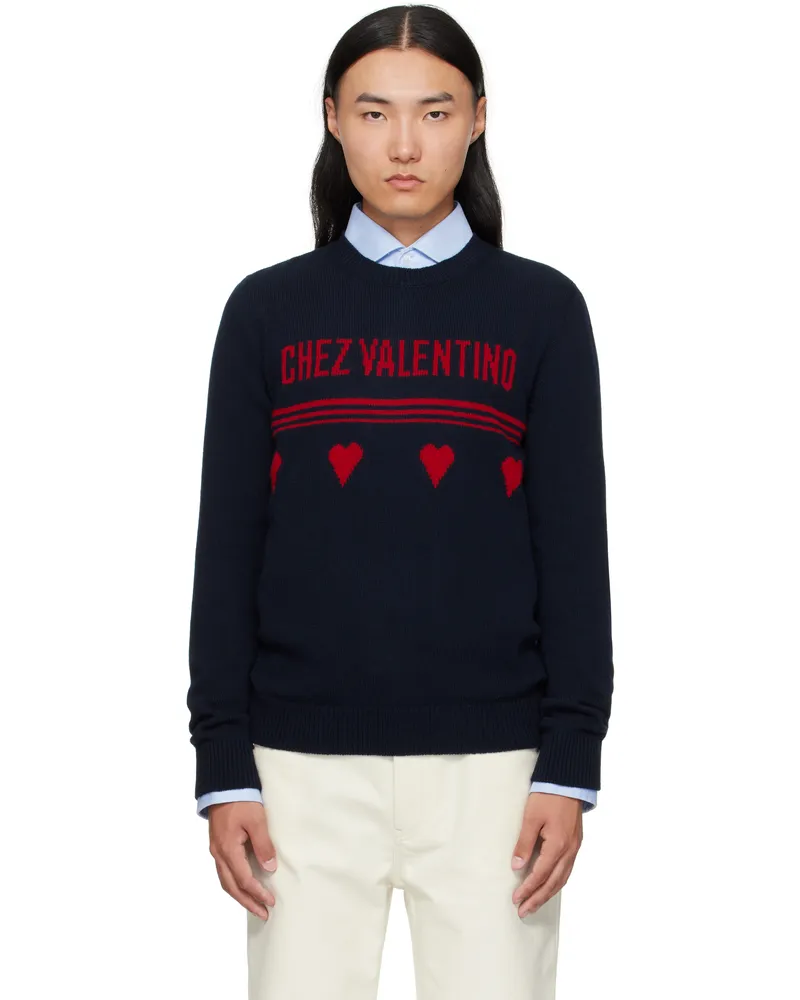 Valentino Garavani Navy Wool 'Chez Valentino' Sweater Amu