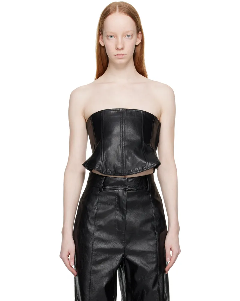 LVIR Black Straight Neck Faux-Leather Corset Black