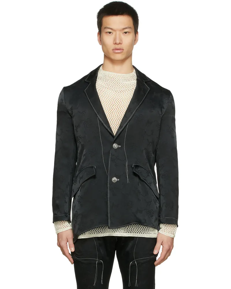 Sulvam Black Stitch Two-Button Blazer Black