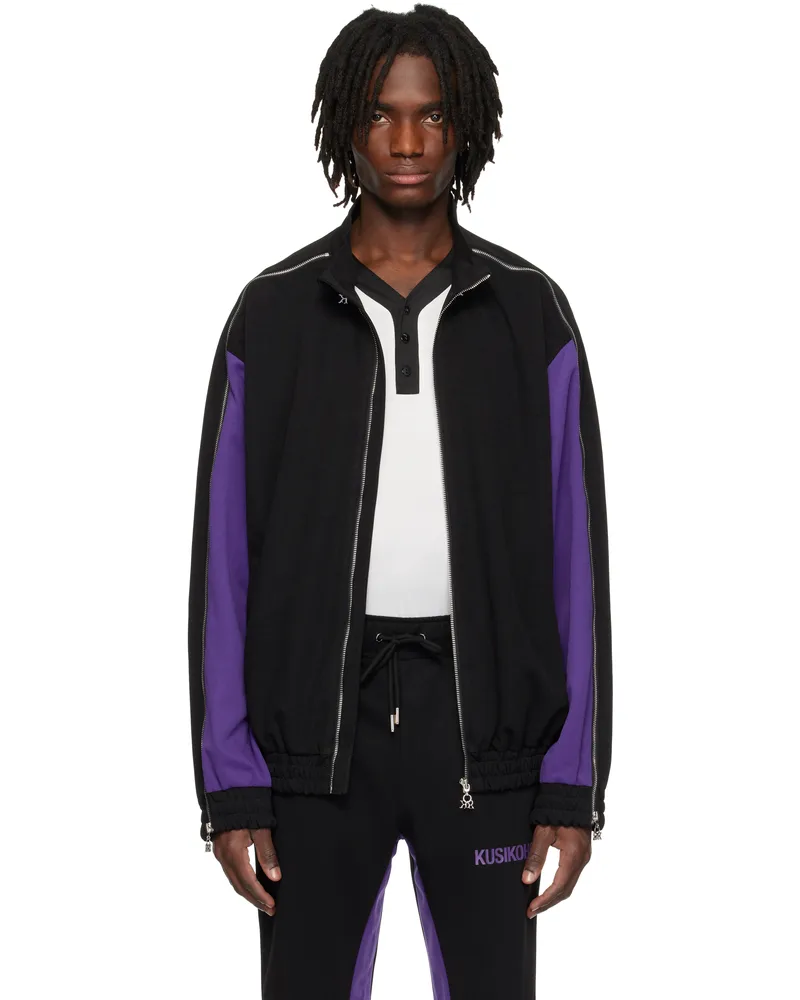 KUSIKOHC Black & Purple Full Zip Fleece Track Jacket Black