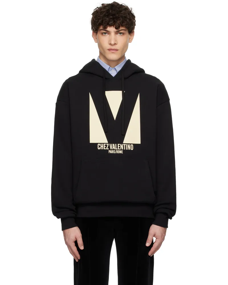 Valentino Garavani Black Cotton 'Chez Valentino' Print Hoodie 0no