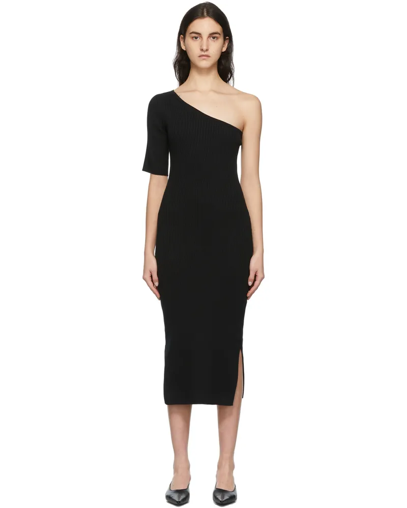 MATÉRIEL Black One Shoulder Ribbed Dress Black