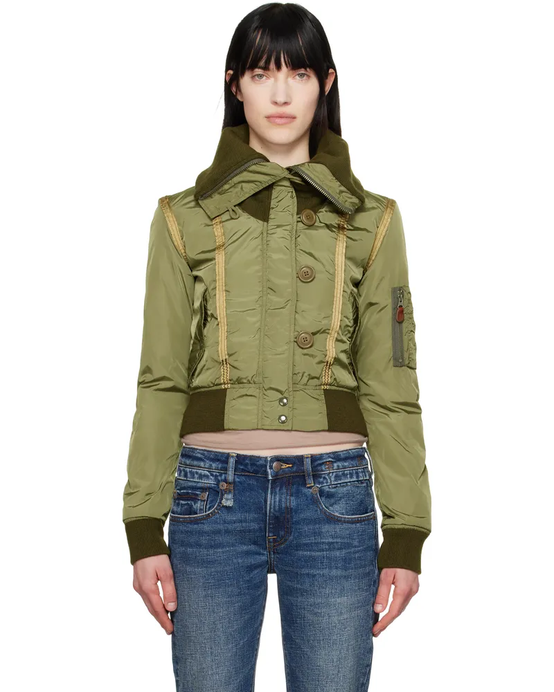 R13 Khaki High Neck Shrunken N2B Bomber Jacket Olive