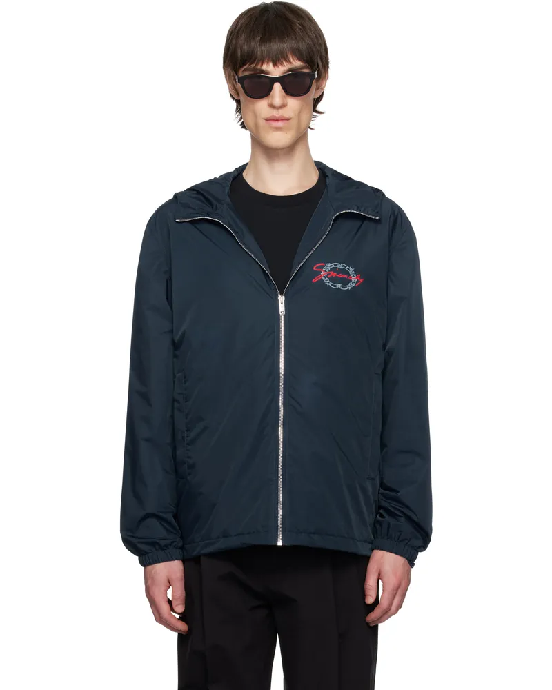 Givenchy Navy 'GIVENCHY' Medallion Windbreaker 404-petrol