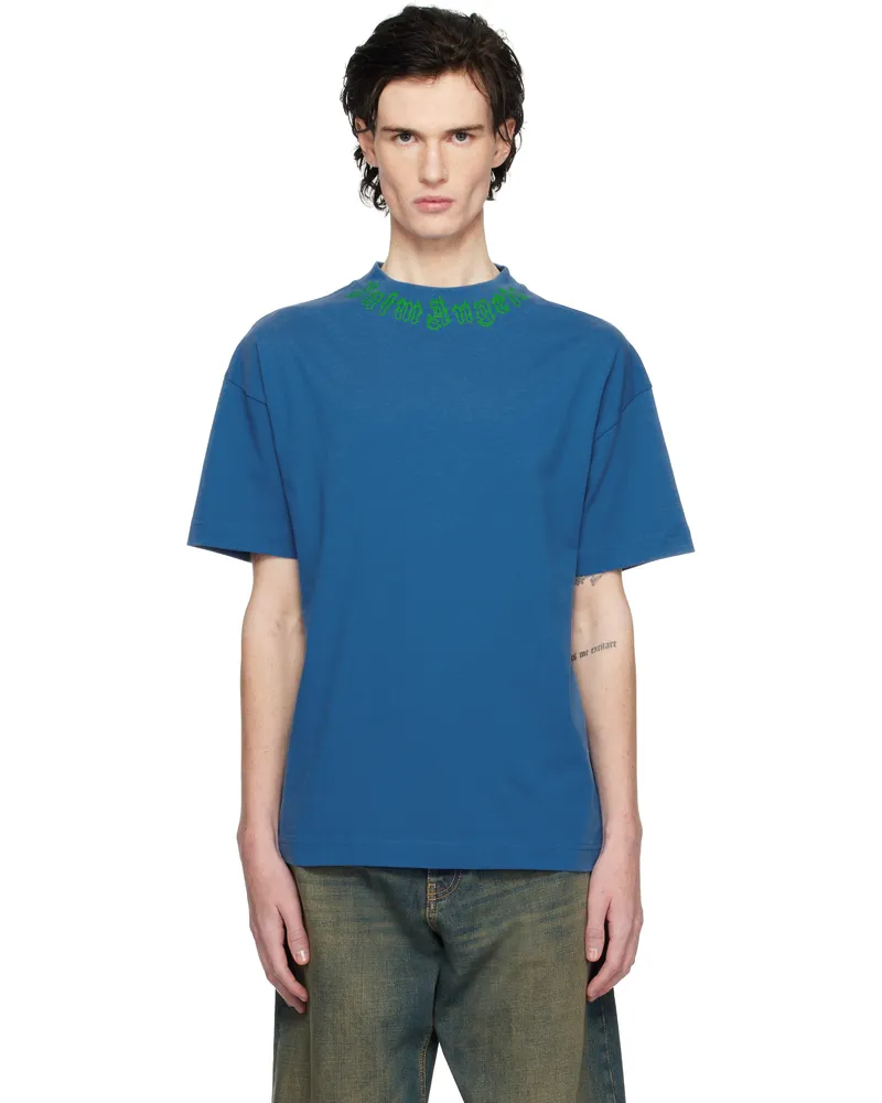 Palm Angels Blue Flame Logo T-Shirt Blue