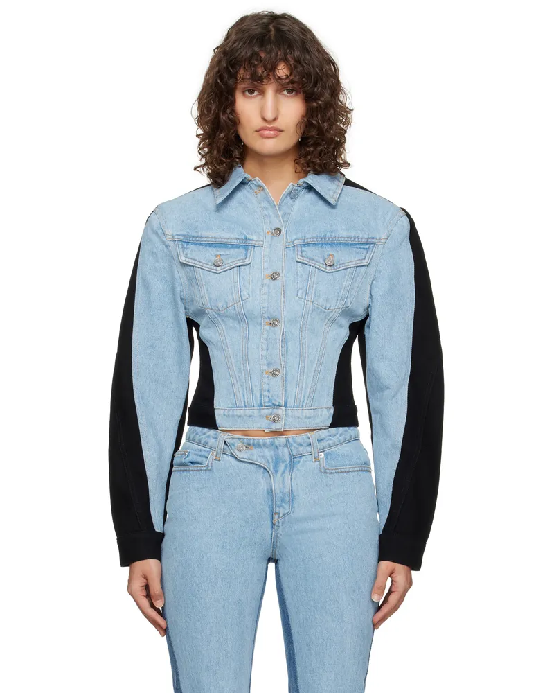 Thierry Mugler Blue & Black Bi-Color Denim Jacket B8999