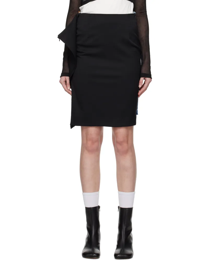 Maison Margiela Black & Blue Paneled Denim Midi Skirt 961