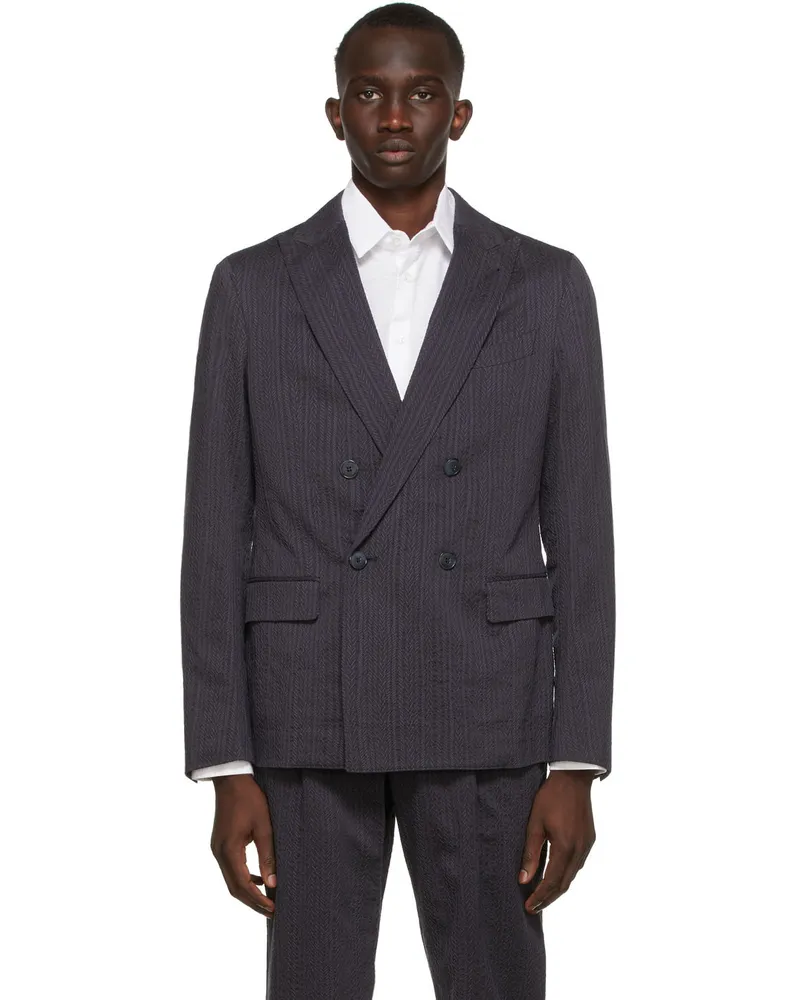Giorgio Armani Navy Chevron Embroidery Blazer Fbwf