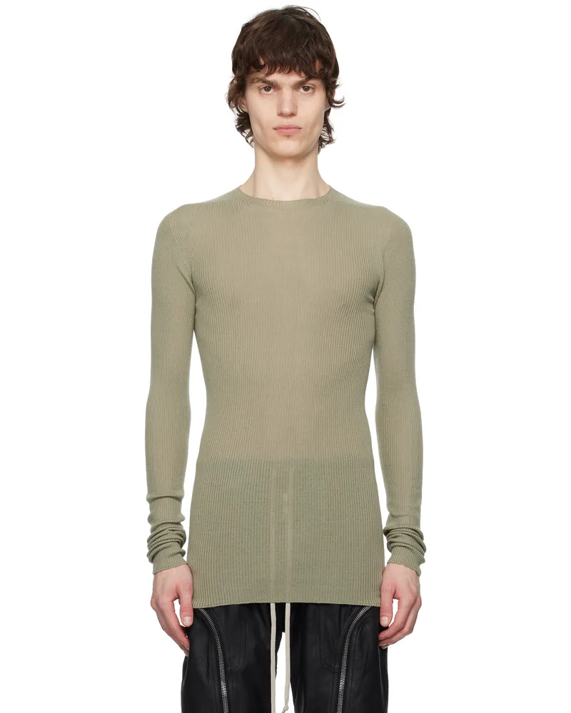Rick Owens Green Hollywood Ribbed Round Neck Sweater 15