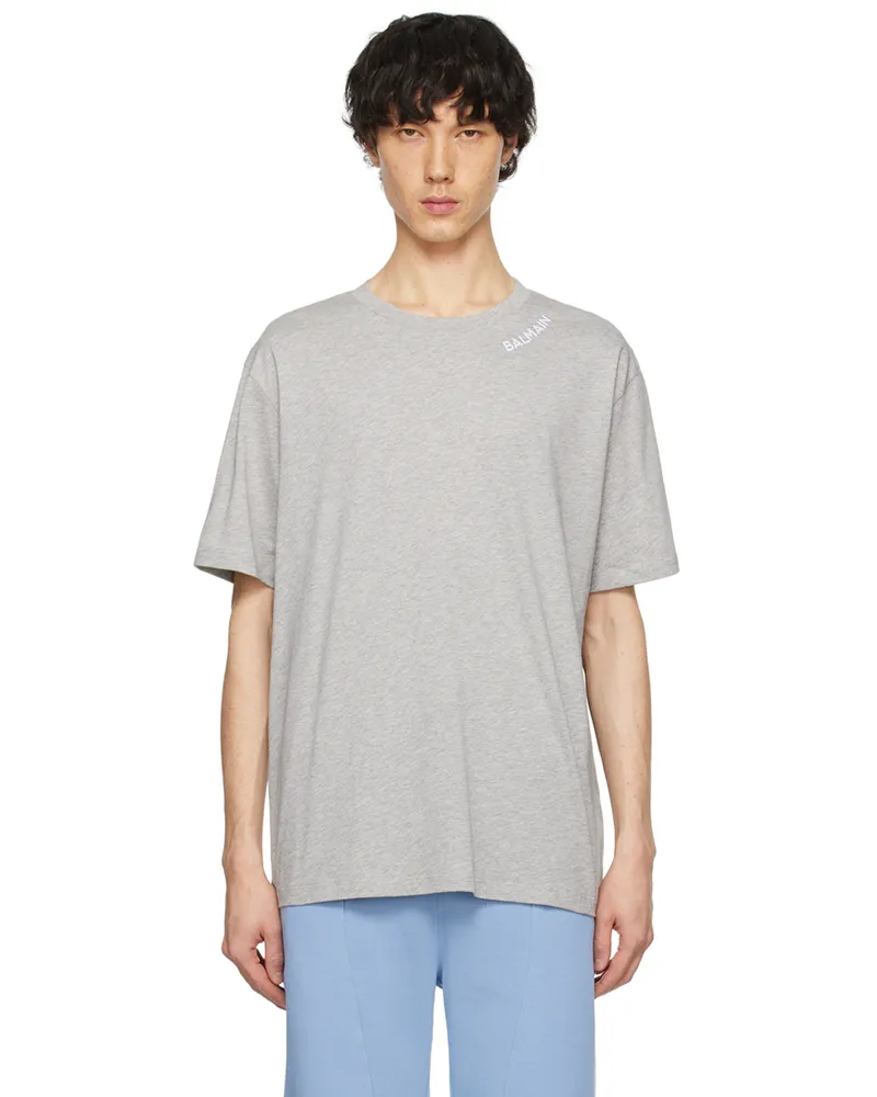 Balmain Gray Embroidered T-Shirt Ydu