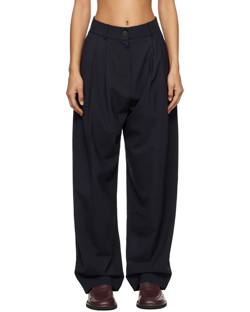 Studio Nicholson SSENSE Exclusive Navy Double Pleat Front Trousers Darkest
