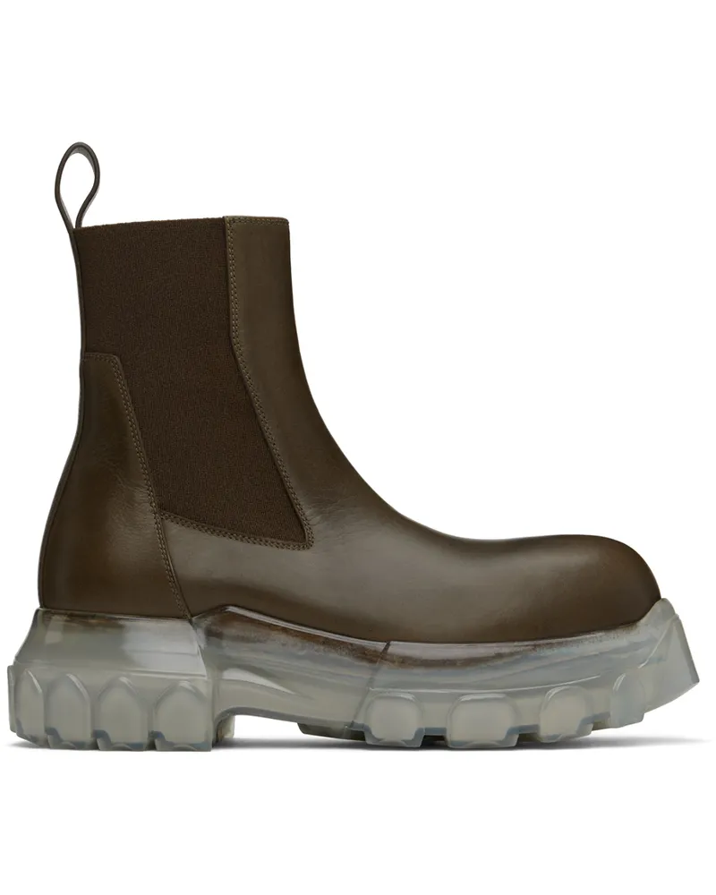 Rick Owens Khaki Porterville Beatle Bozo Tractor Chelsea Boots 350