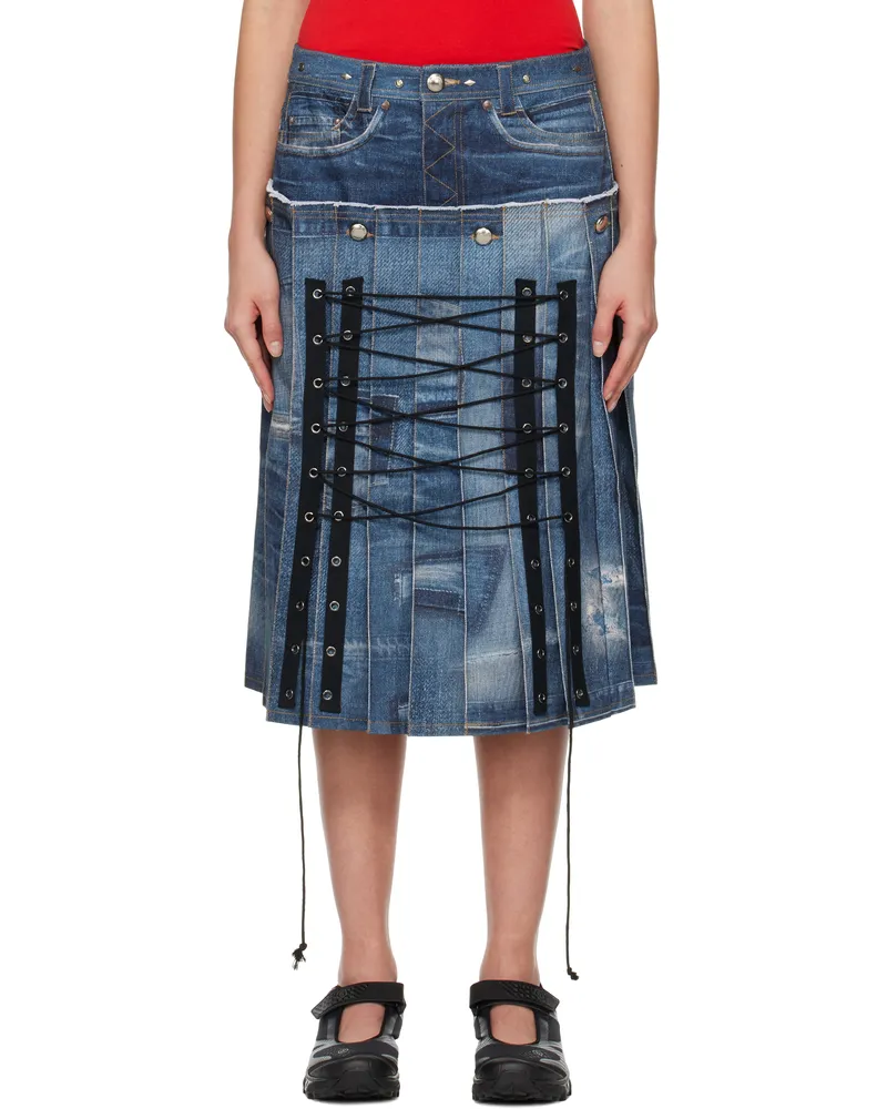 Andersson Bell Blue Trompe L'œil Pleats Midi Skirt Blue