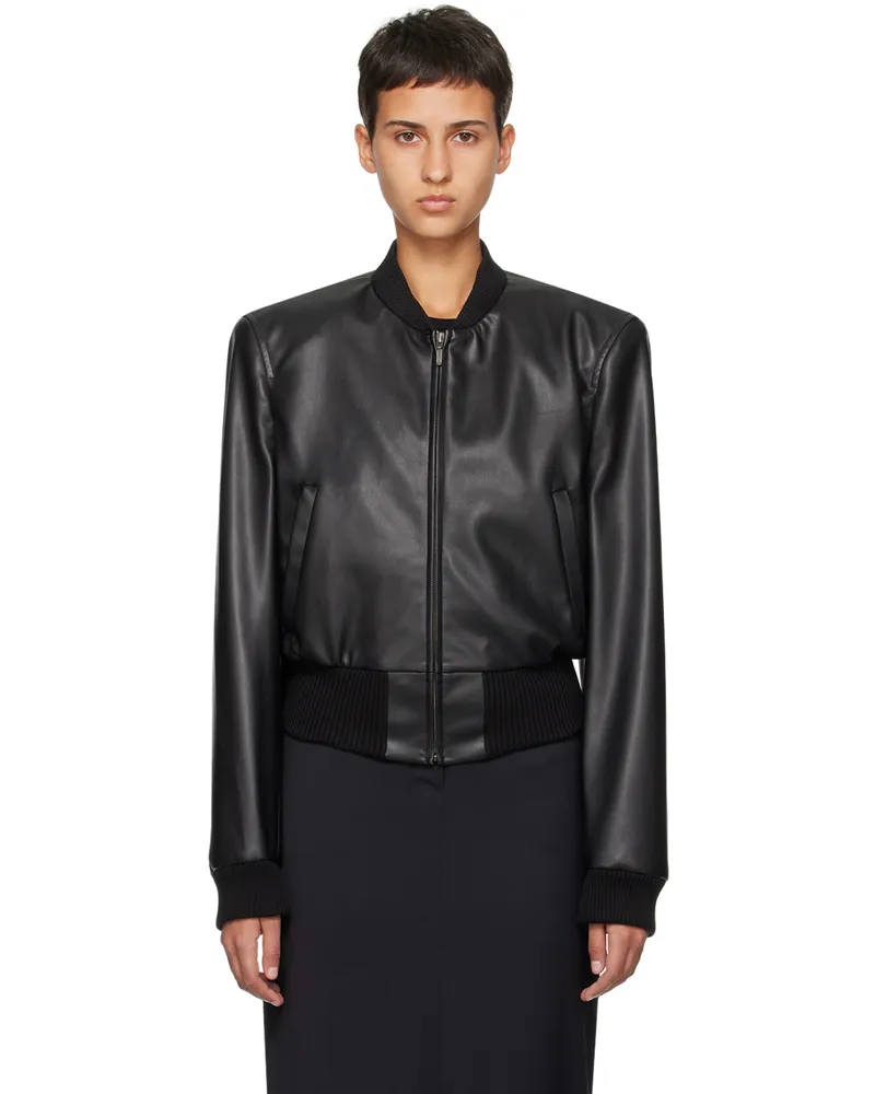 Olēnich Black Zip Faux-Leather Bomber Jacket Black