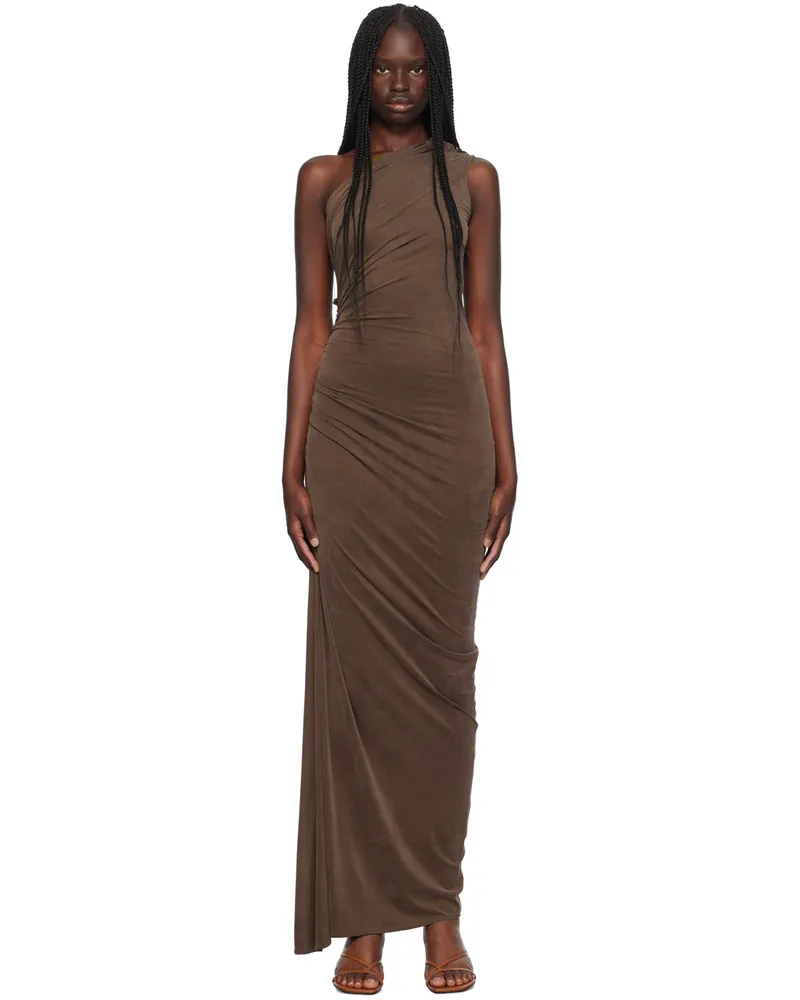 ATLEIN Purple One Shoulder Ruched Maxi Dress Cob