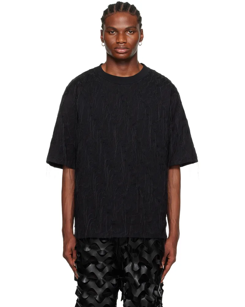 LU'U DAN Black Embroidered T-Shirt Black