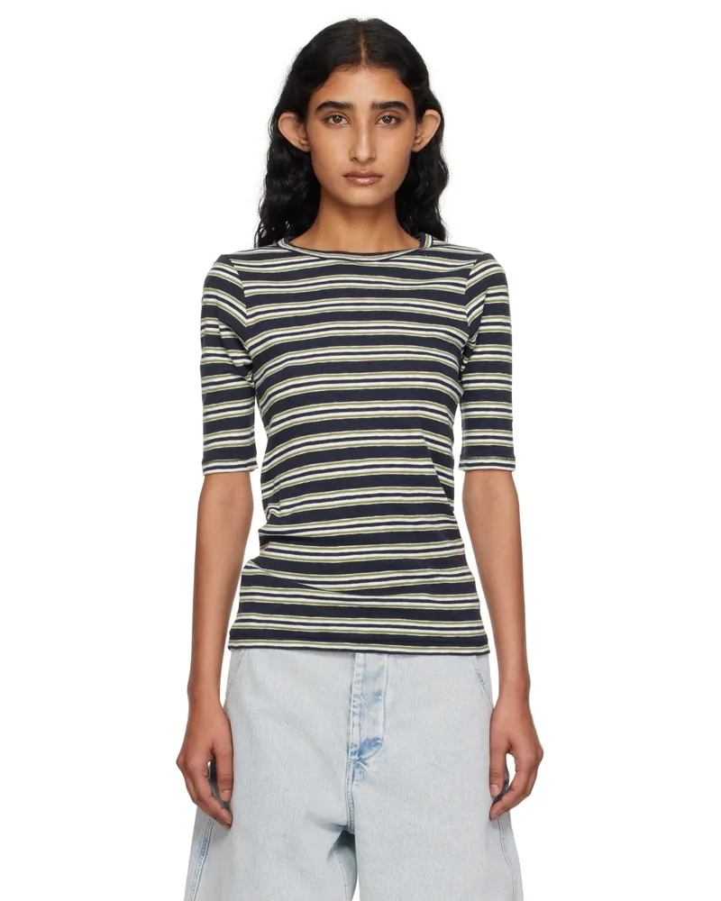 YMC Navy & Green Stripe T-shirt 90-multi